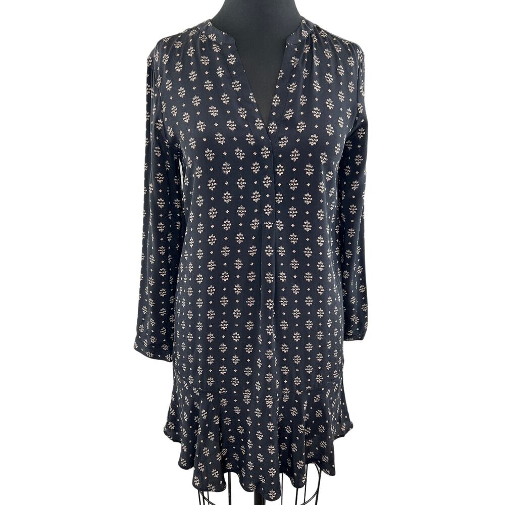 JOIE Black Long Sleeve Split V-Neck Women's Elroya Silk Mini Dress Size XS
